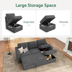 HONBAY Modular Sectional Sleeper Sofa with Pull Out Bed, L Shaped Sofa with Storage, Modular Sectional Couches for Living Room, Dark Grey