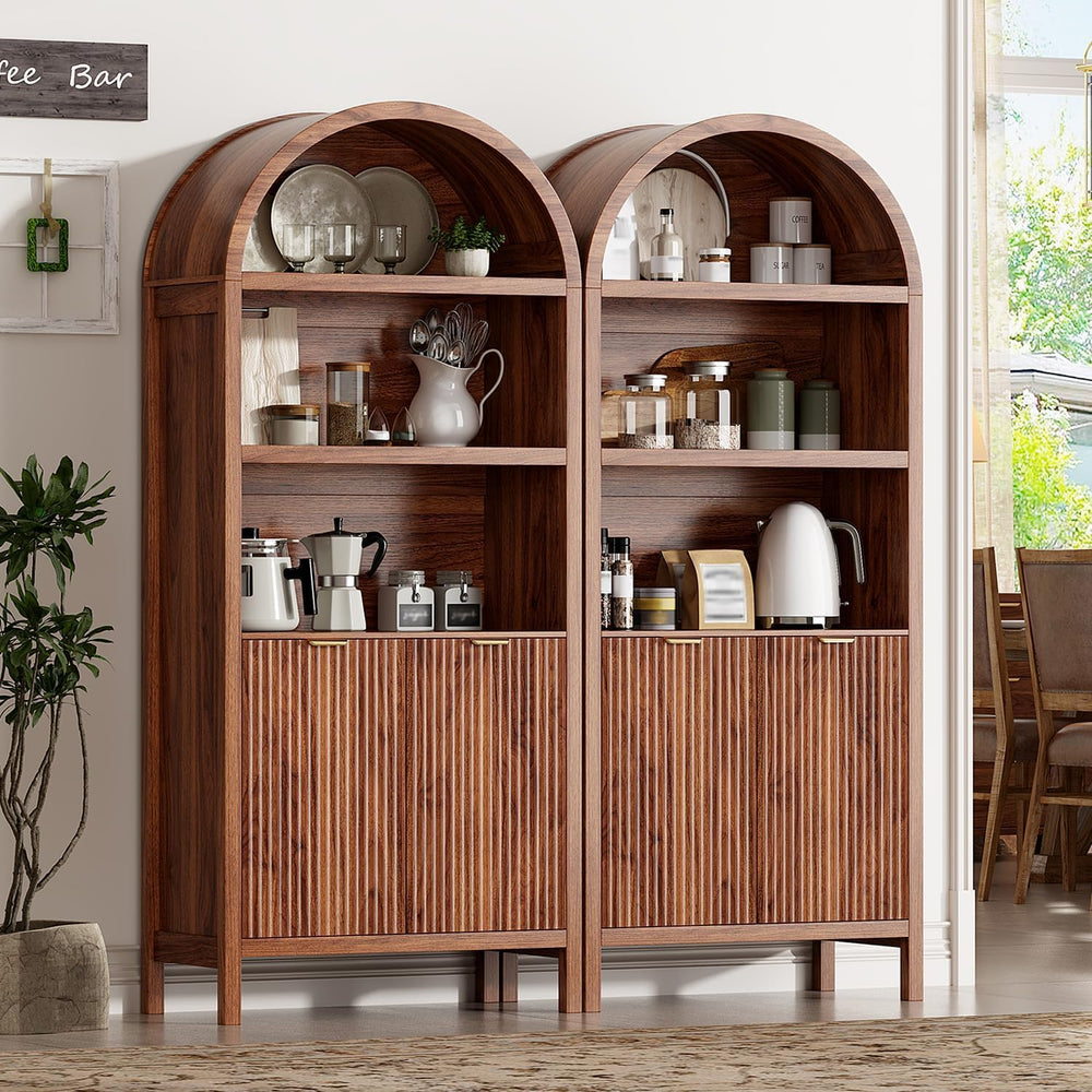 Ieejdn 71" Tall Arched Kitchen Pantry,Modern Fluted Wood Storage Cabinet...