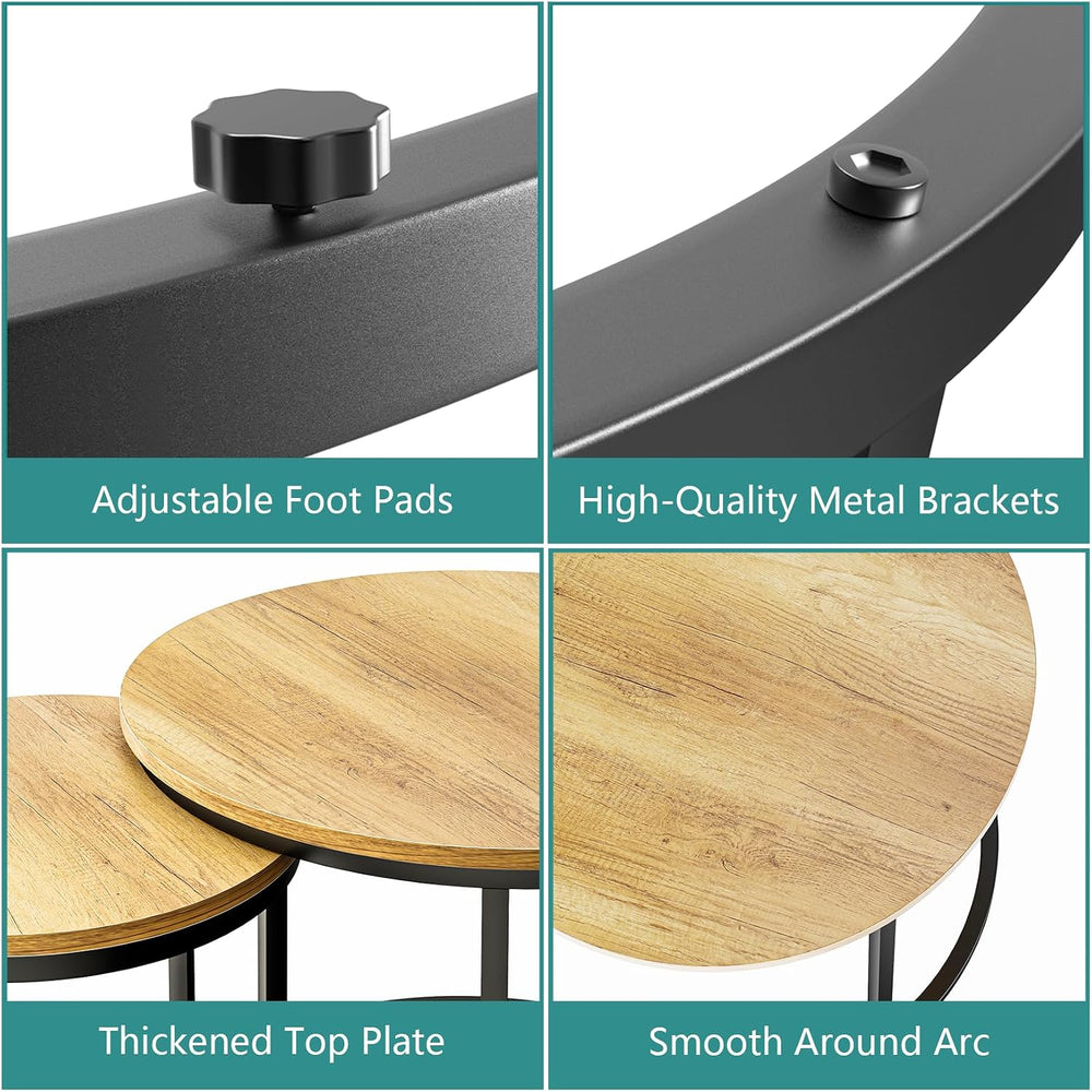 Smuxee Nesting Coffee Table Set of 2, 23.6" Round Coffee Table Brown Woo...