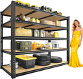 48" W Garage Shelving Heavy Duty 2800LBS Garage Storage Shelves, 5 Tier Adjustable Metal Shelving Unit Utility Rack Shelf for Warehouse, Pantry, Closet, Kitchen 72" H x 48" W x 18" D, Black