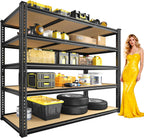 48" W Garage Shelving Heavy Duty 2800LBS Garage Storage Shelves, 5 Tier Adjustable Metal Shelving Unit Utility Rack Shelf for Warehouse, Pantry, Closet, Kitchen 72" H x 48" W x 18" D, Black