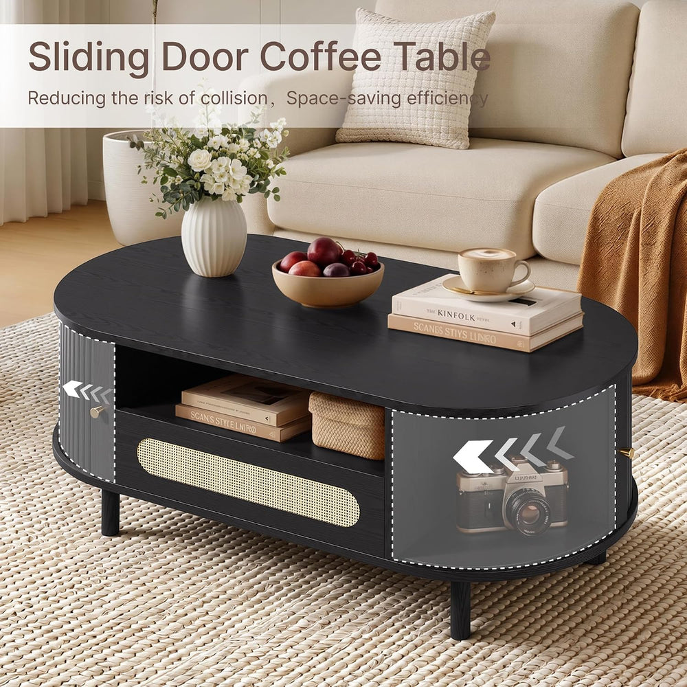 KISLOT Oval Coffee Table with Drawer,47.2" Fluted Center Table for Livin...
