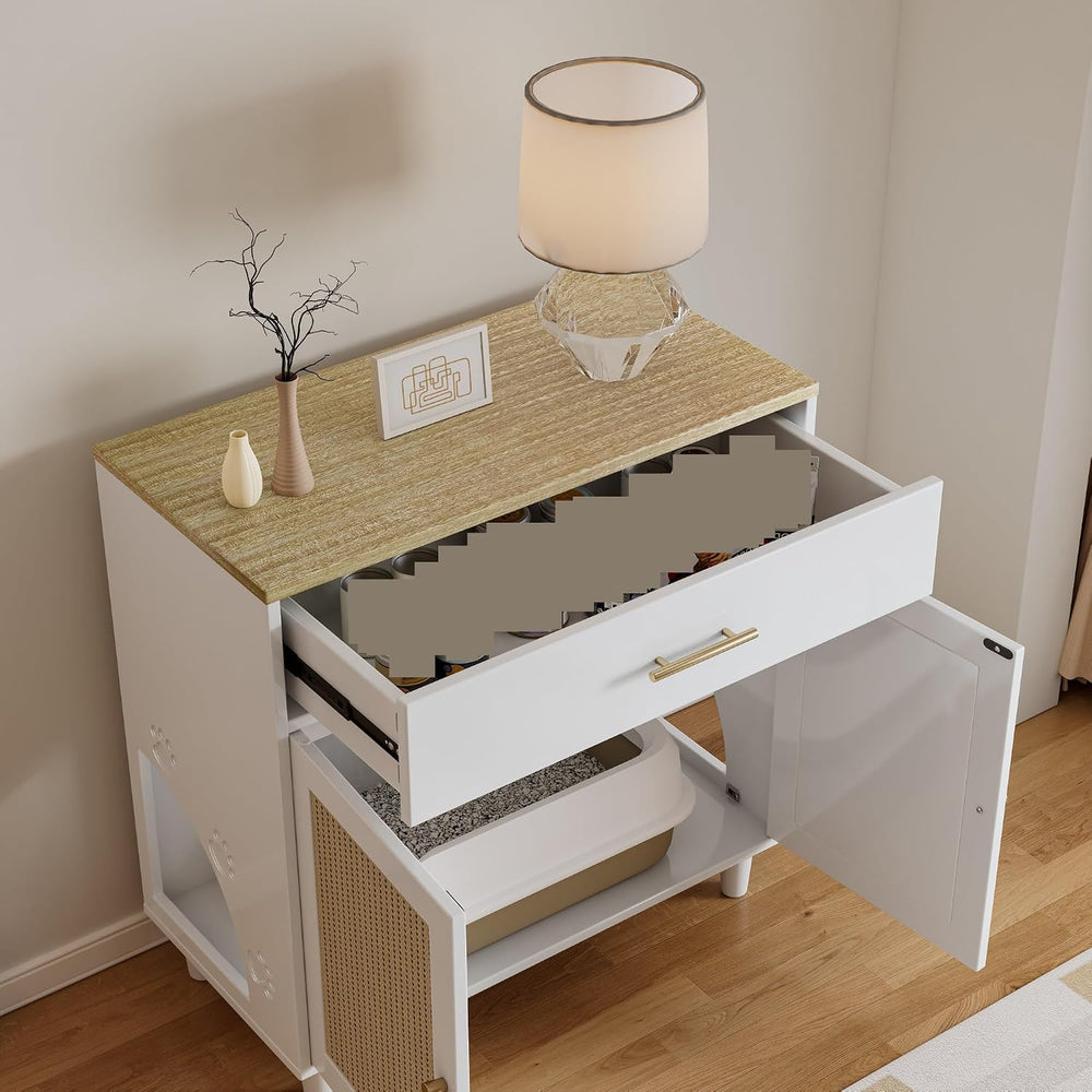 Contemporary Storage Cabinet, Cat Litter Box Enclosure with Scratch Pad, Hidd...