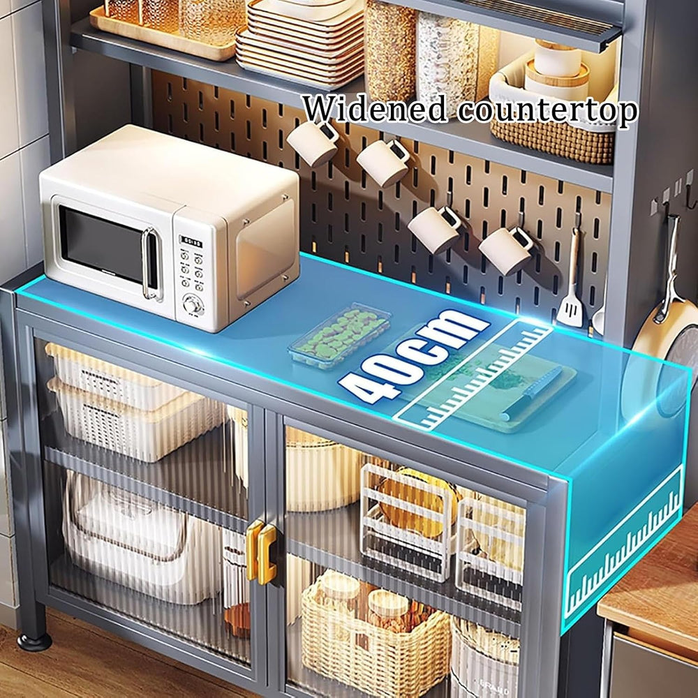 JKGHK Kitchen Pantry Cabinet Storage with Microwave Shelf, Kitchen Cabinet St...