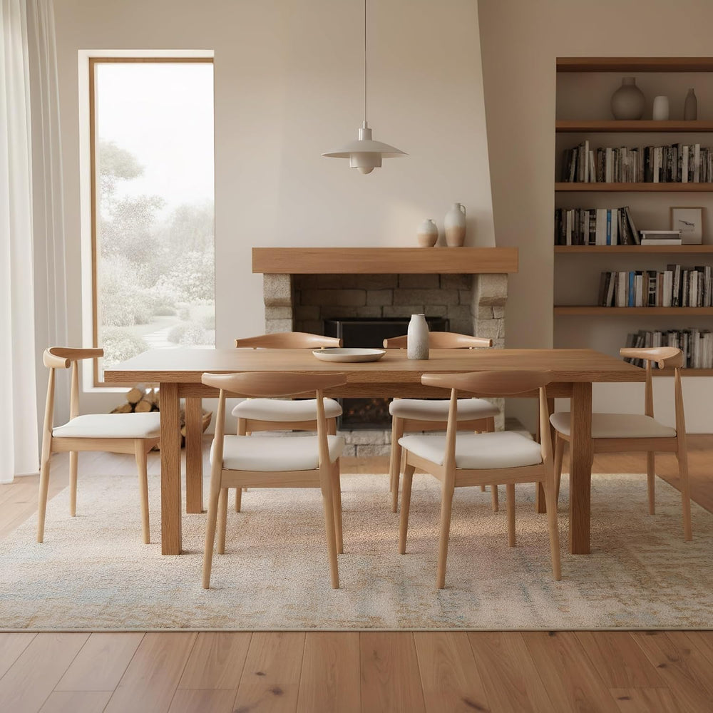 ROCITY Wood Dining Chairs Set of 4 Fabric Kitchen Chairs with Linen Cushion a...