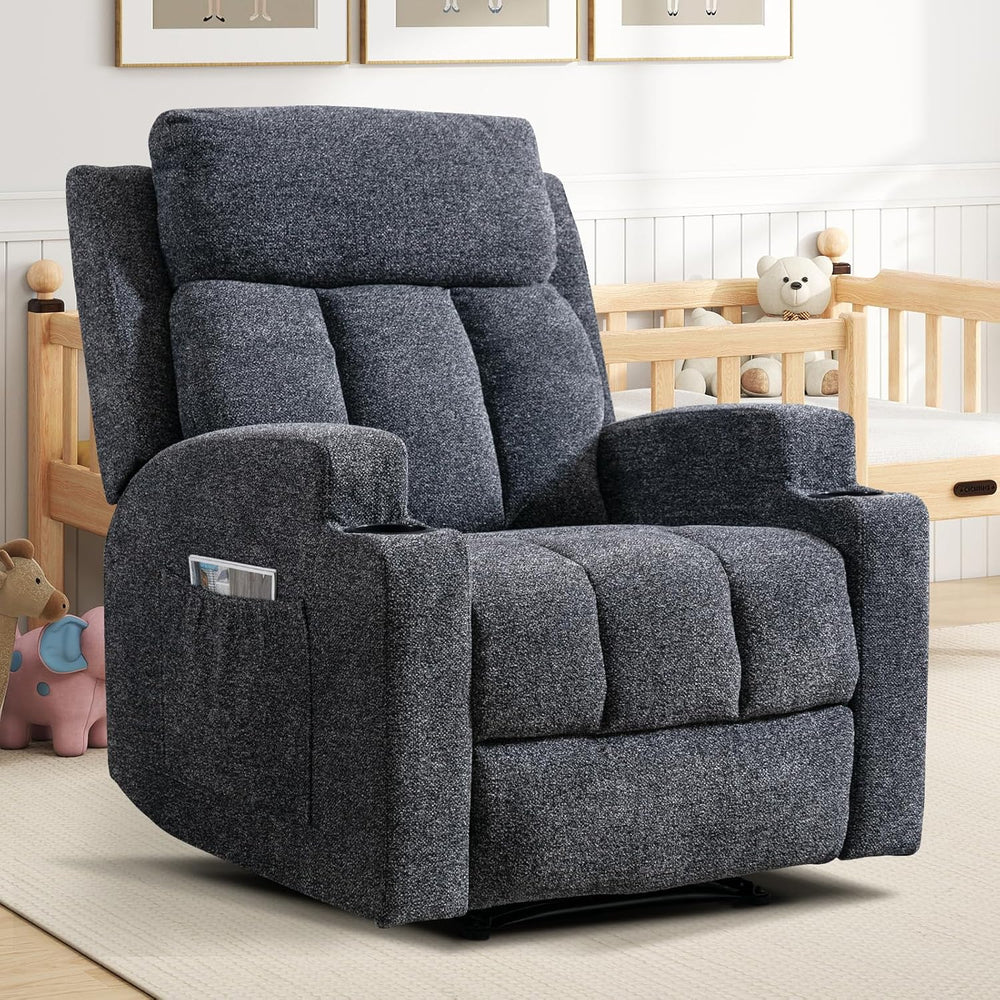 CANMOV Manual Recliner Chair with Massage and Heat, Soft Fabric Recliner Chai...