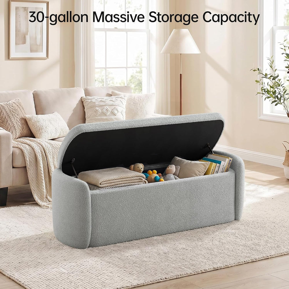 VKNOW Storage Bench, Upholstered Storage Ottoman Bench with Hinge, Grey | Ott...