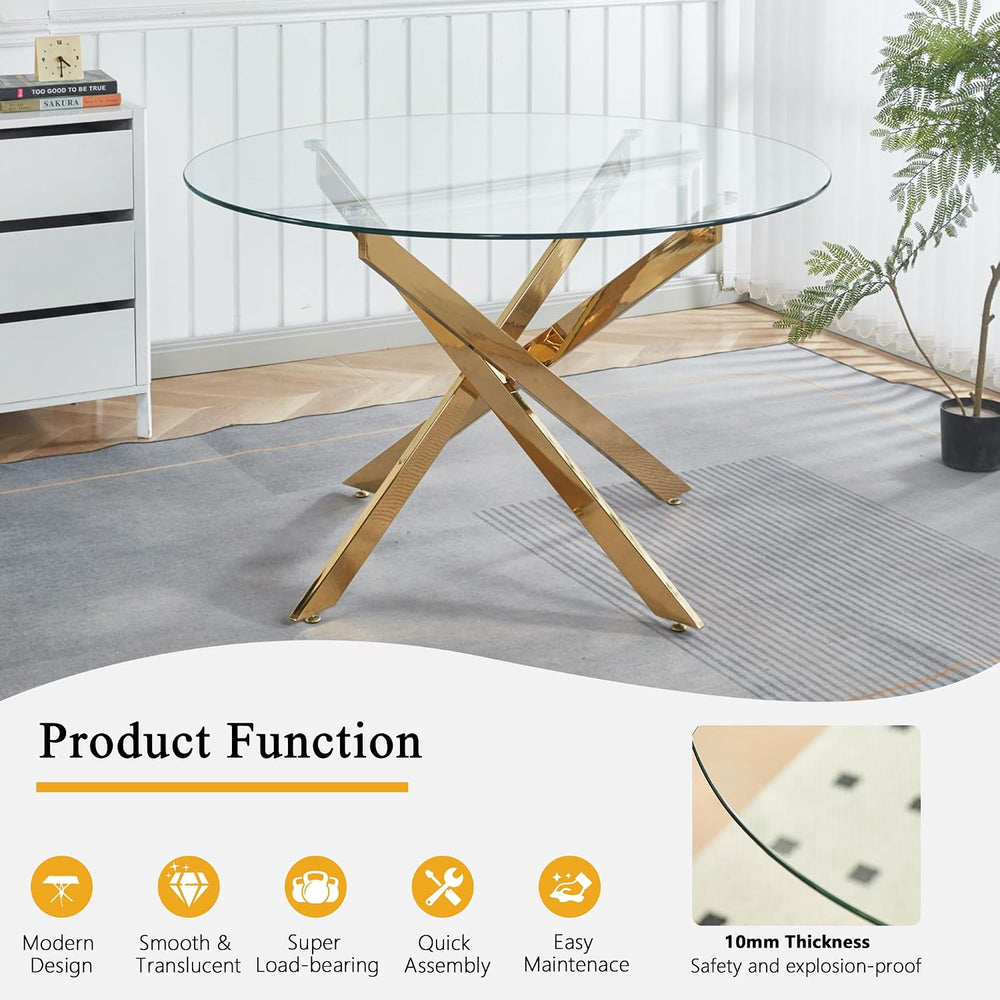 Round Glass Dining Table Set for 4, Small Kitchen Table Set for 4, 47" C...