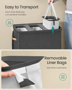 SONGMICS Laundry Basket, 50.2 Gal. Laundry Hamper, 3 Compartments, Easy Assembly, with Lid and Handles, Removable Liners, 25.2 x 15.7 x 29.5 Inches, Ink Black ULCB814BH01