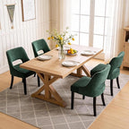 ClinQ Wooden Dining Chairs Set of 6, Modern Fabric Upholstered Kitchen Chairs Dining Chair, Mid Century Modern Chair for Kitchen Dining Room, Farmhouse Kitchen Chairs, Dark Green-Black Legs