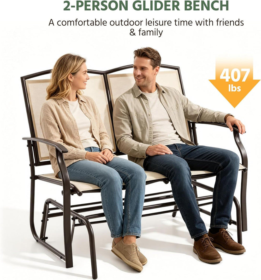 Yaheetech Glider Bench for Outside Patio 2-Person Outdoor Loveseat,Beige | Fr...