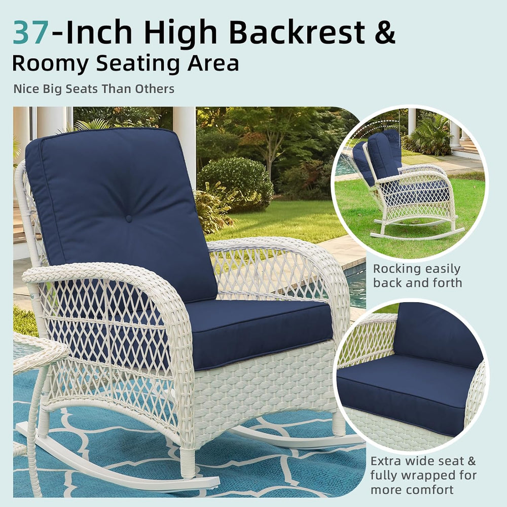 MEETWARM Outdoor Wicker Rocking Chairs Set of 2, Rattan Patio Rocker Chairs w...
