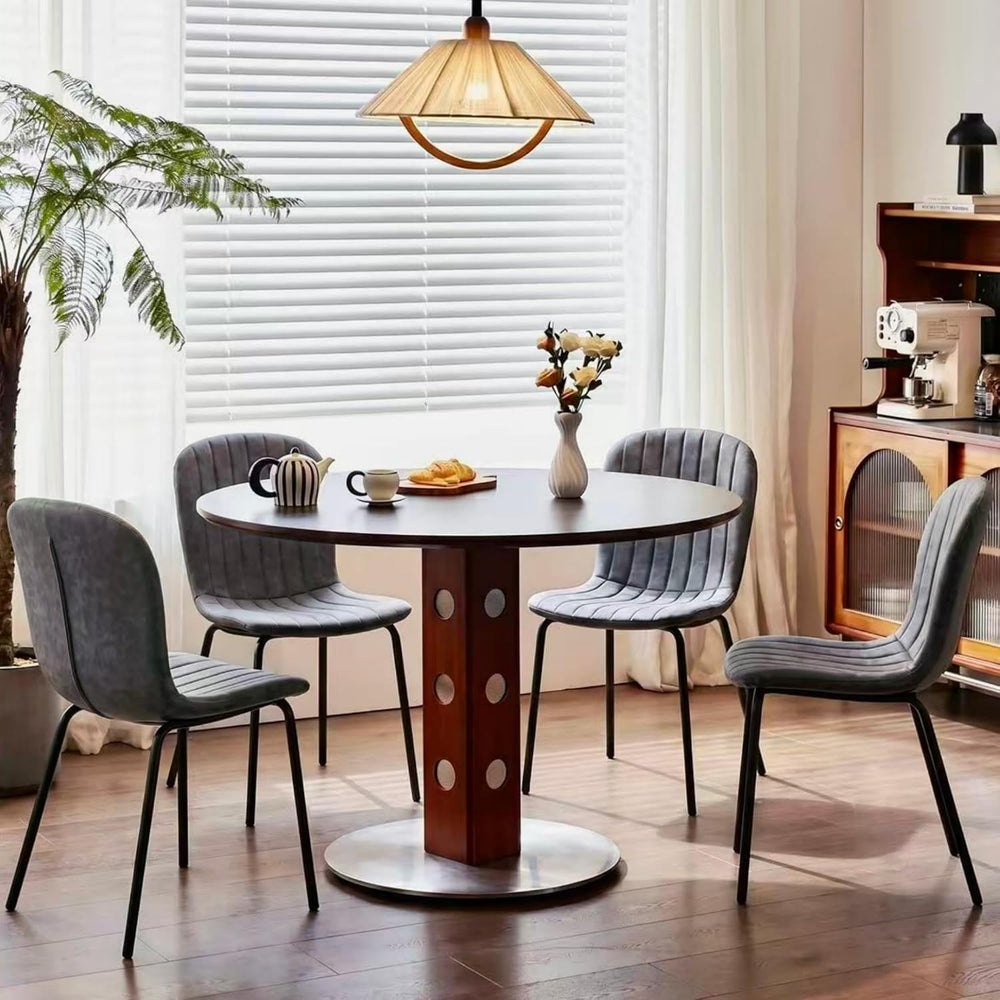 Dining Chair Set of 4, PU Leather Kitchen Chairs, Dark Grey | Black Metal Leg...