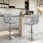 Yaheetech Bar Stools Set of 2, PU Leather Adjustable Swivel Barstools, Hydraulic Kitchen Counter Height Bar Chairs with Armrest and Back for Kitchen, Dining Room, Light Grey