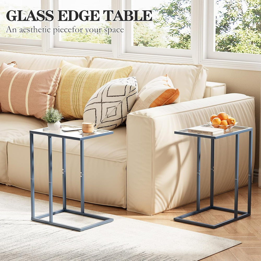 Easy Paws C Table End Table Set of 2, Glass Couch Side Table, Tempered Glass ...