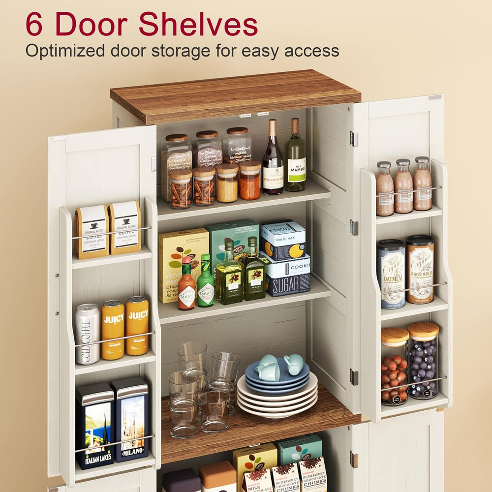 Yusong 72'' Farmhouse Kitchen Pantry Cabinet,Storage Cabinet with 4 D...