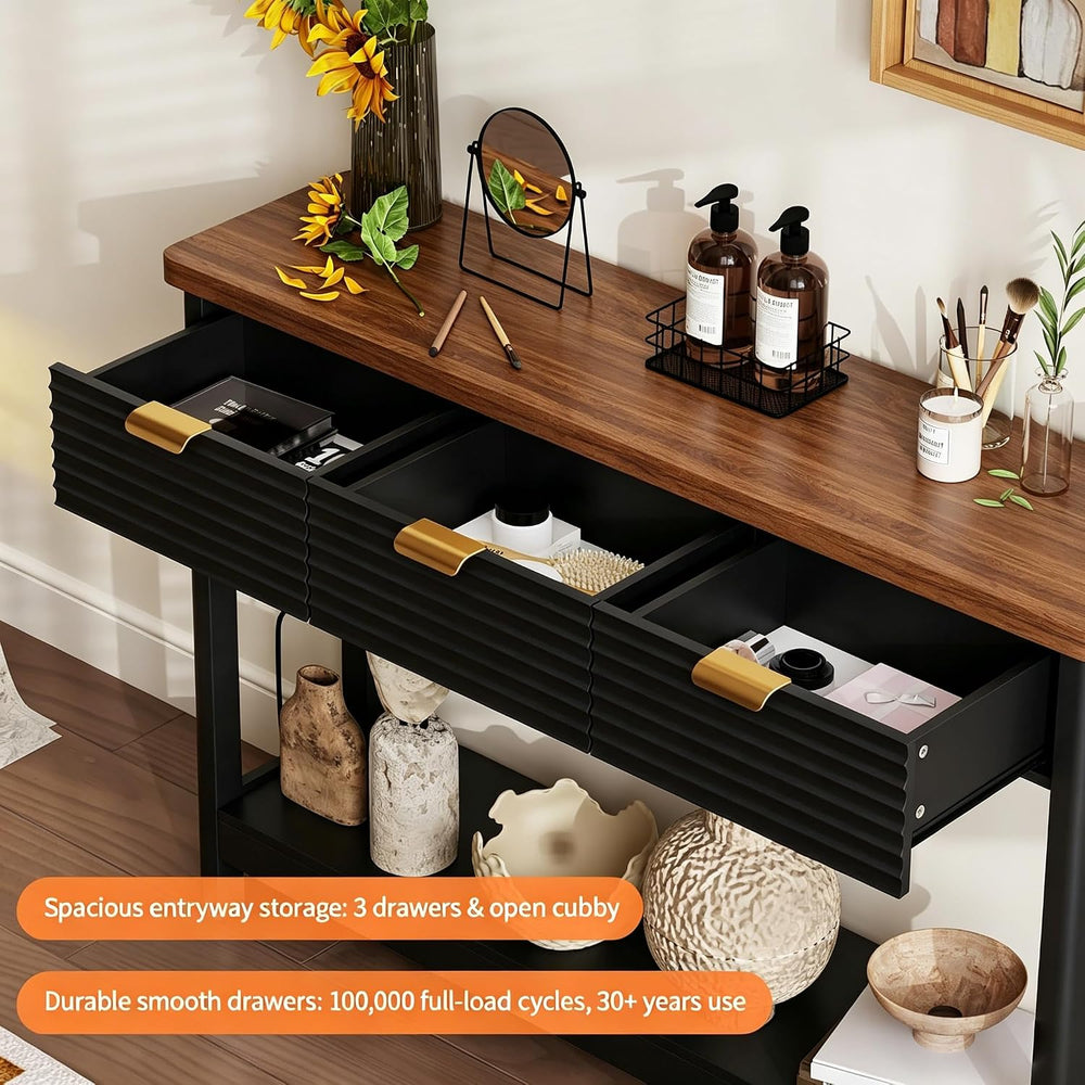 Fluted 47.2" Console Table with Outlets and USB C, Narrow Entryway Table...