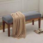WUTUTUEE 43.5'' Linen Bedroom Bench, Upholstered End of Bed Bench, Padded Vintage Dining Bench, Entryway Bench with Solid Wood Legs, Kitchen, Living Room, Hallway, Dark Grey
