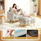 Vesgantti 38.5" Accent Chair with Movable Ottoman, Comfy Corduroy Armchair with Spring Cushion, Reading Chair with Ottoman, Modern Single Sofa for Living Room, Bedroom and Apartment, Light Gray