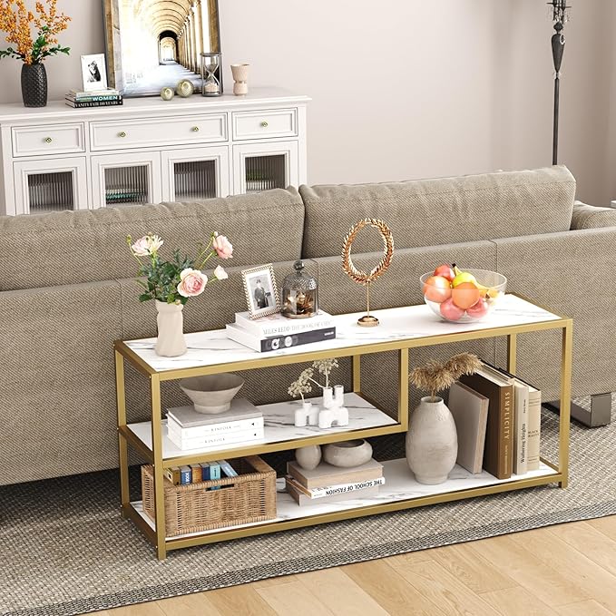 Function Home TV Stand for TVs up to 55 Inch, 3 Tier Entertainment Center, Me...
