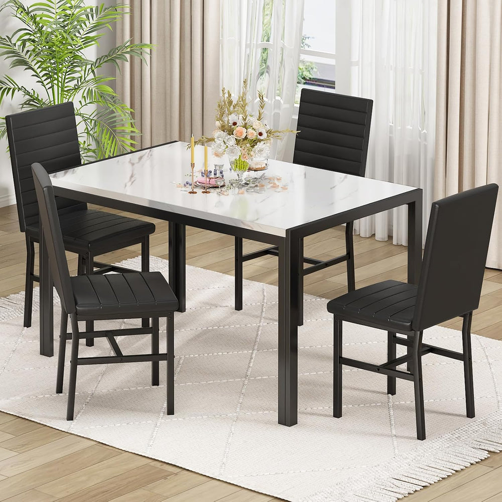 Recaceik Dining Table Set for 4, Modern 5 Piece Dining Table Set Faux Marble ...