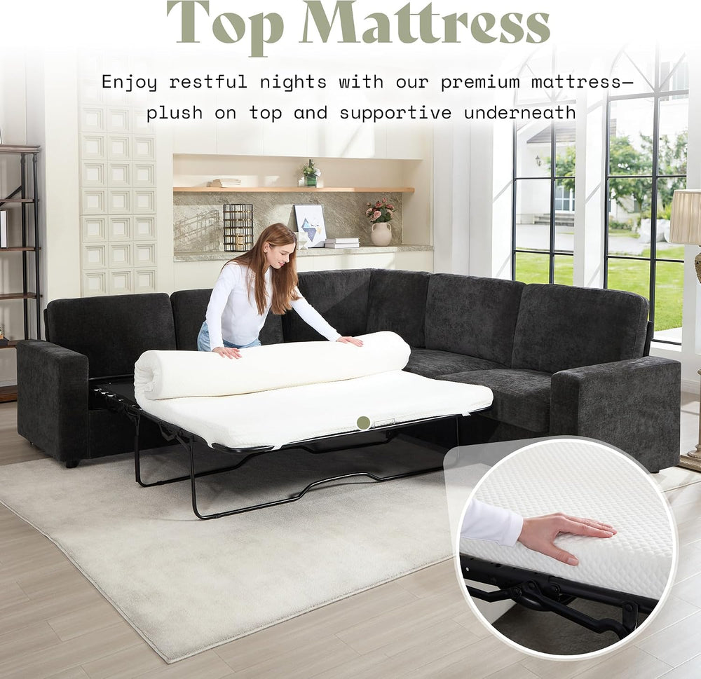 AMERLIFE 106" Sofa Bed, Couch with Pull Out Bed with Storage-Chenille Gr...