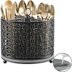 OVICAR 360° Rotating Utensil Holder Caddy - Fast-Drying Silverware Flatware Organizer - 4 Compartment Large Cutlery Holder with Handle For Kitchen Countertop Party Office Picnic Table Black