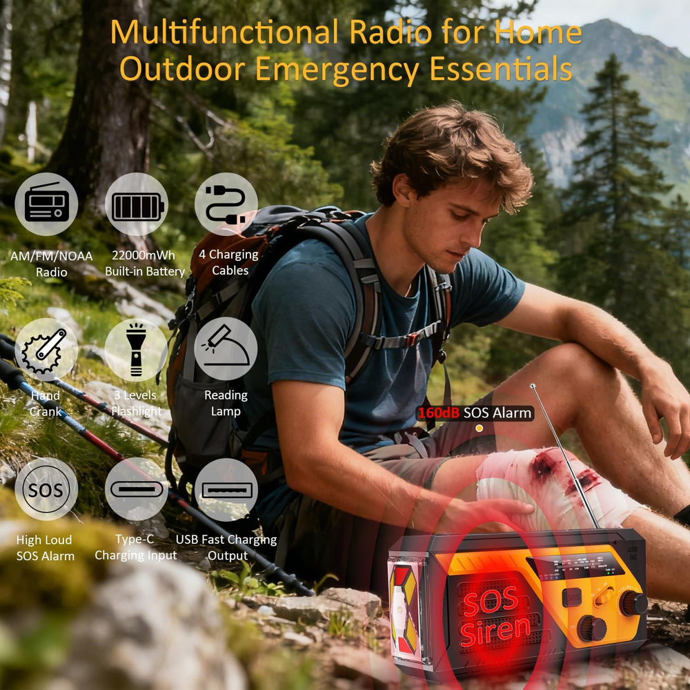 Emergency Radio with 4 Charging Cables, 22000mWh AM FM NOAA Weather Radio