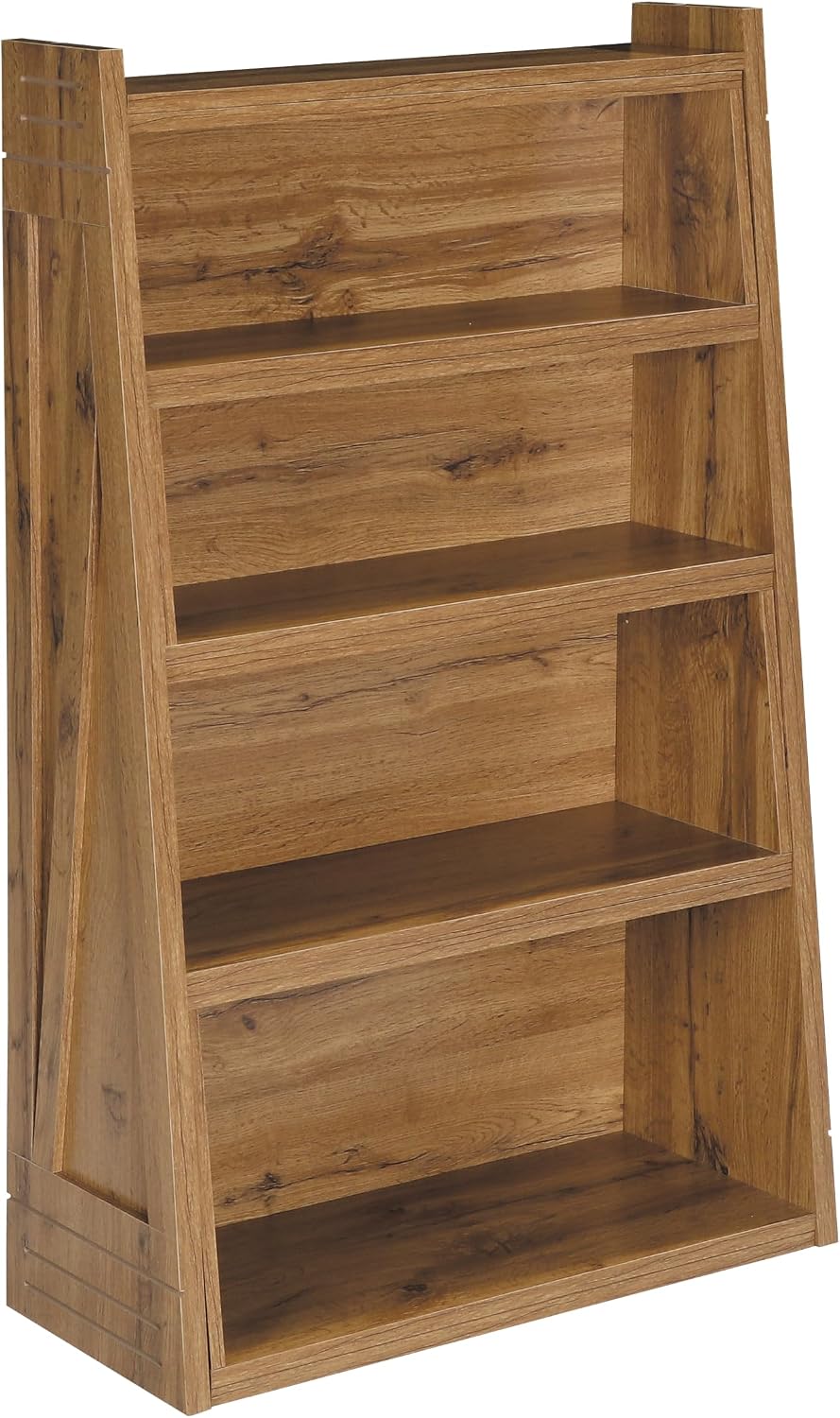 Expandable Bookshelf, 3-Tier Ladder Bookcase,Walnut | Irregular Design | Anti-Tilt Structure | Durable Extendable Corner Shelf | for Living Room, Study & Bedroom