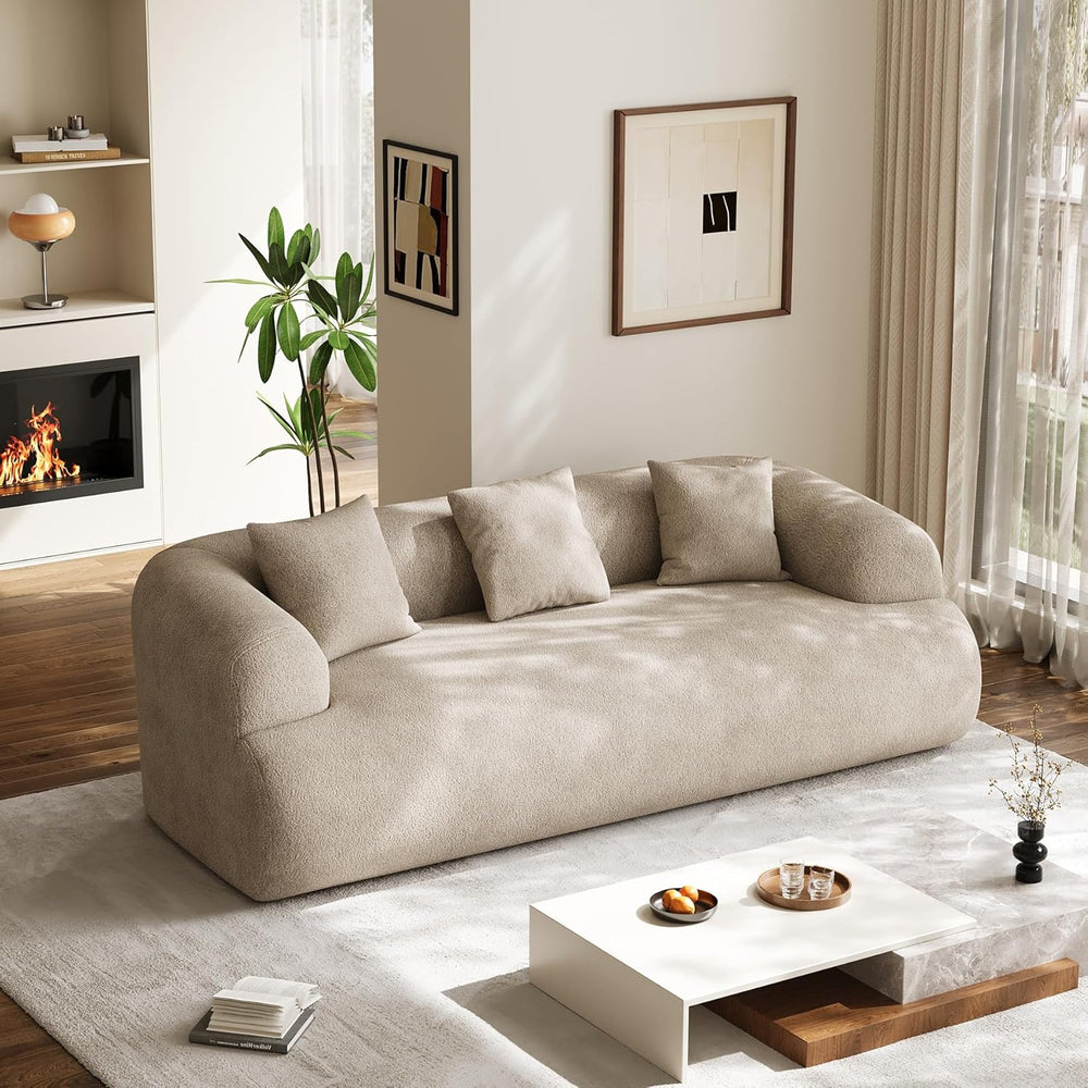 91" Couch,Cloud Couch,Chenille Curved Sofa with 3 Seater and 3 Pillows, ...