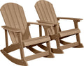 YEFU Adirondack Rocking Chair Set of 2, All-Weather Resistant, Teak | Outdoor Rocking Chair Oversized, Rocker Chair with Wide Back,Look Like Real Wood, For Patio/Porch/Backyard,Heavy Duty 380 lbs