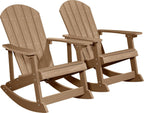 YEFU Adirondack Rocking Chair Set of 2, All-Weather Resistant, Teak | Outdoor Rocking Chair Oversized, Rocker Chair with Wide Back,Look Like Real Wood, For Patio/Porch/Backyard,Heavy Duty 380 lbs