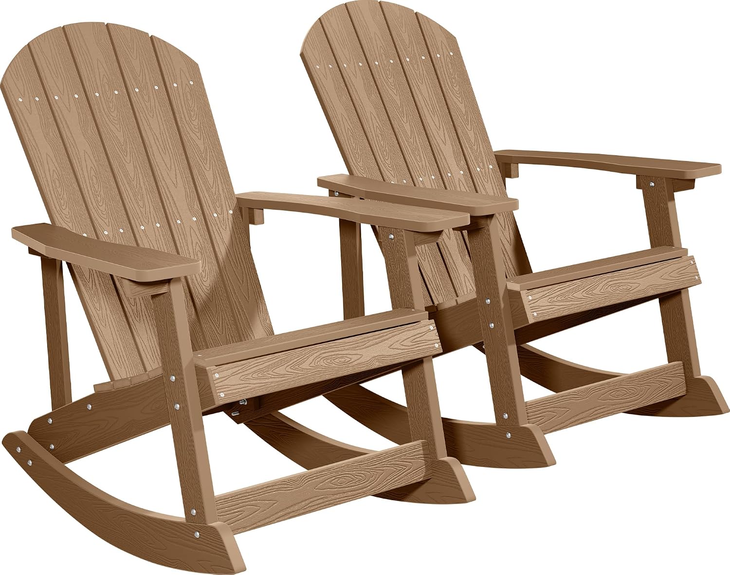 YEFU Adirondack Rocking Chair Set of 2, All-Weather Resistant, Teak | Outdoor Rocking Chair Oversized, Rocker Chair with Wide Back,Look Like Real Wood, For Patio/Porch/Backyard,Heavy Duty 380 lbs