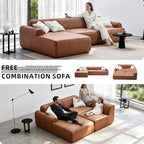 105” Modular Faux Leather Cloud Couch, Deep Seat L-Shaped Sectional with Removable Wipe-Clean Covers and Replaceable Cover Design for Living Room (Orange, 3 Seater+Left Facing Chaise)