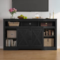 Farmhouse TV Stand with Sliding Barn Door for TVs up to 65+ Inch, 34" Tall Entertainment Center, Wood Media Console Storage Cabinet for Bedroom, Living Room, Black