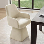 Swivel Dining Chair Set of 1, Mid Century Modern Chair Fabric Upholstered Armchair with Armrest & Ergonomic Backrest for Dining Room, Kitchen, Bedroom, Living Room, Sand