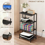 4-Tier AV Media Stand with Power Outlet and LED Lights,Wooden Stereo Stand Cabinet,Game Console Shelf for Small Space,Audio Rack Stand Tower Ideal for Video DVD Players,Xbox