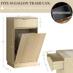 Tilt-Out Trash Cabinet with 10-Gallon Capacity, Walnut Laundry Hamper Cabinet, 34.3 x 19 x 13.8 inches, Wave-Textured Front.