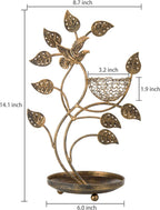 MyGift 14-Inch Bronze-Tone Tree & Bird Nest Earring Stand Jewelry Tower with Ring Trinket Organizing Tray