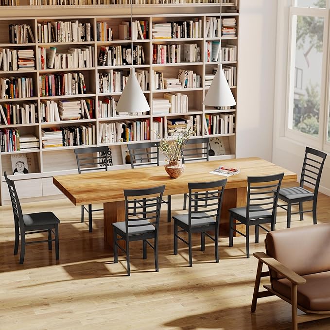 HOMCOM Wooden Dining Chairs Set of 4, Farmhouse Upholstered Kitchen Chairs with Rubber Wood Frame for Living Room, Dining Room, Black and Gray