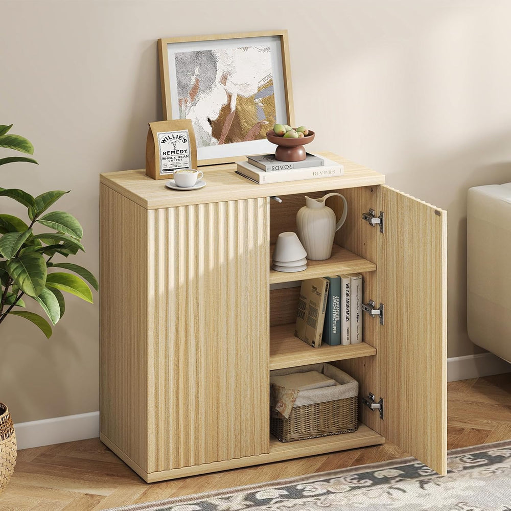 Fluted Sideboard Buffet Cabinet with Storage, Wood Sideboard Cabinet with Doo...