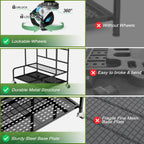 Garden Tool Organizer Rack with Wheels Up to 39 Tools, Heavy-Duty Steel Yard Tool Organizer for Garage Storage with 12 Hooks, Broom Holder & Garden Tool Rack for Shed, Patio, Outdoor Use, Black