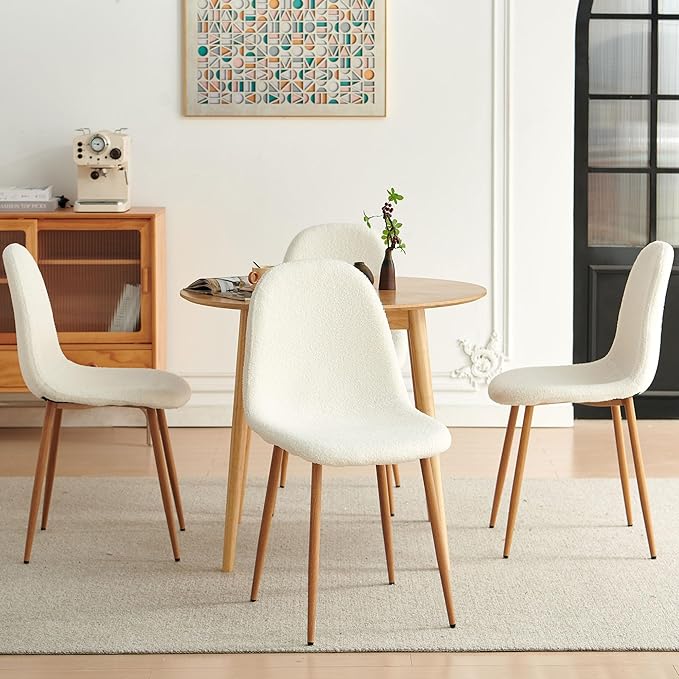 NORDICANA Set of 4 Dining Kitchen Mid-Century Modern Chairs with Metal Legs and Faux Fur Cushion for Living Room Kitchen Small Space, White
