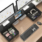 WESTREE Dual Monitor Stand Riser with Two Drawers, Extra Large Storage Monitor Stand for 2 Monitors, Desktop Oraganizer Stand for Computer,Laptop,Screen,Printer,TV