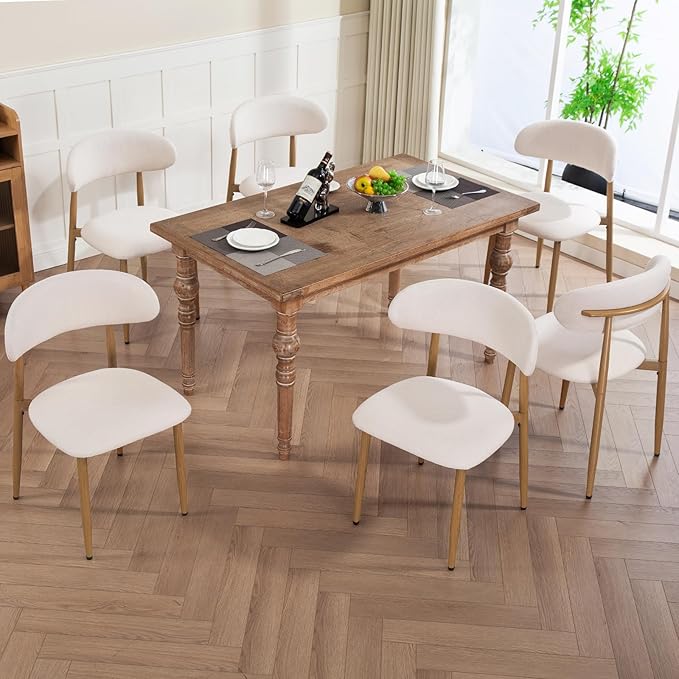 UVV Dining Chairs Set of 4, Metal Kitchen Chairs with Modern Fabric Upholstered for Dining Room, Beige