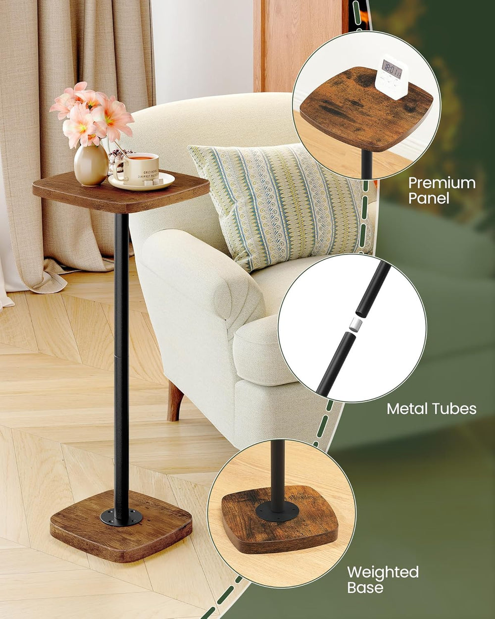 CHOEZON Small Drink Table, Square Side Table for Small Spaces, Martini Table ...