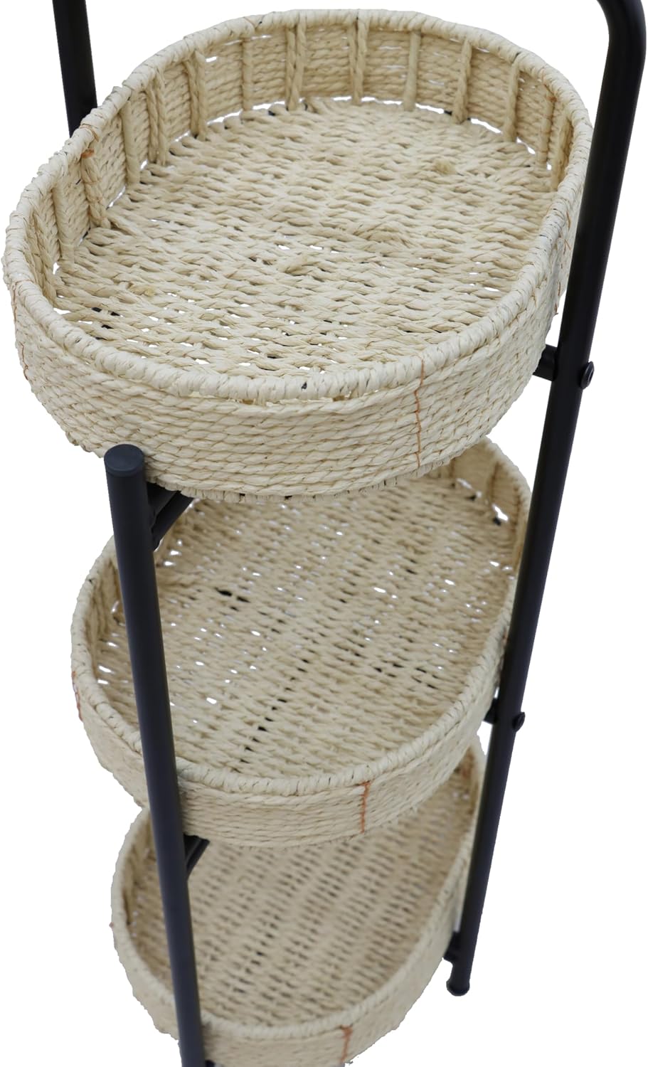 3-Tier Seagrass Woven Side Table, Oval Storage Basket with Trays,Farmhouse Co...