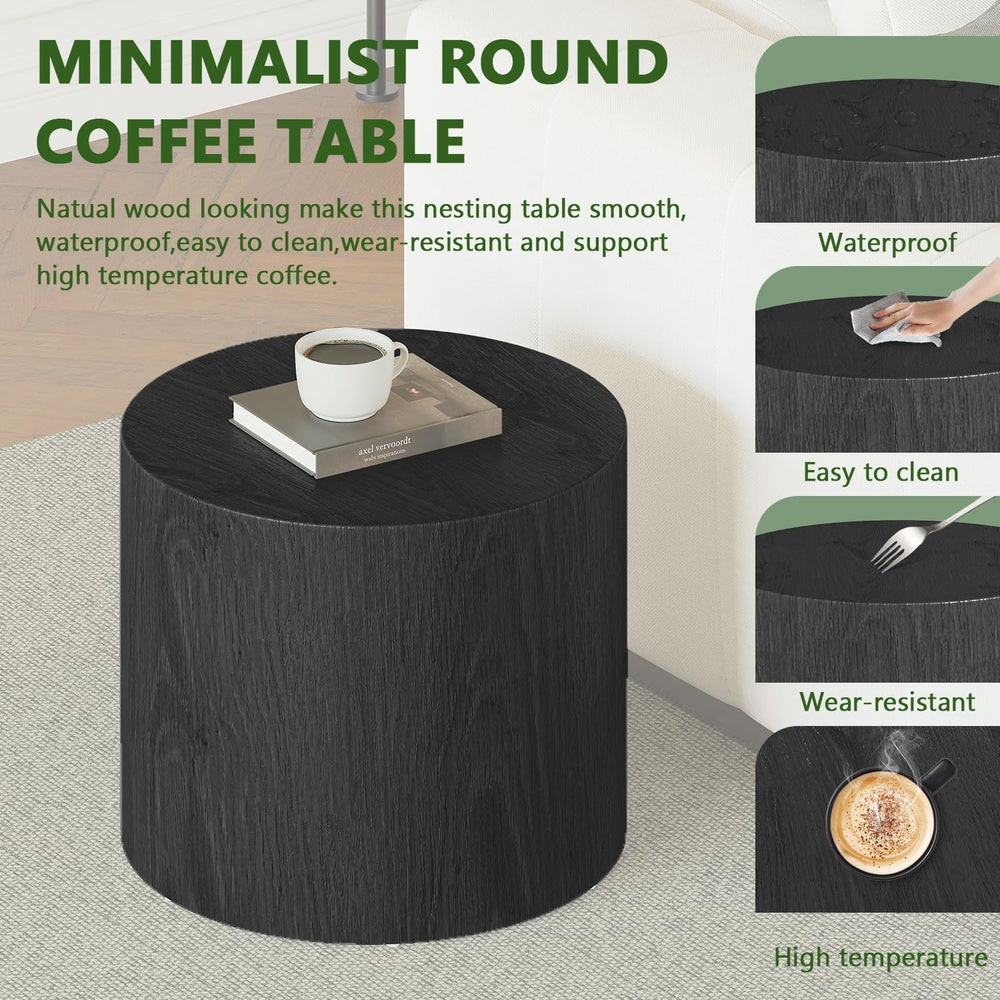 Vikiullf Nesting Coffee Table Set of 3, Round Wooden Coffee Tables, Modern Ci...
