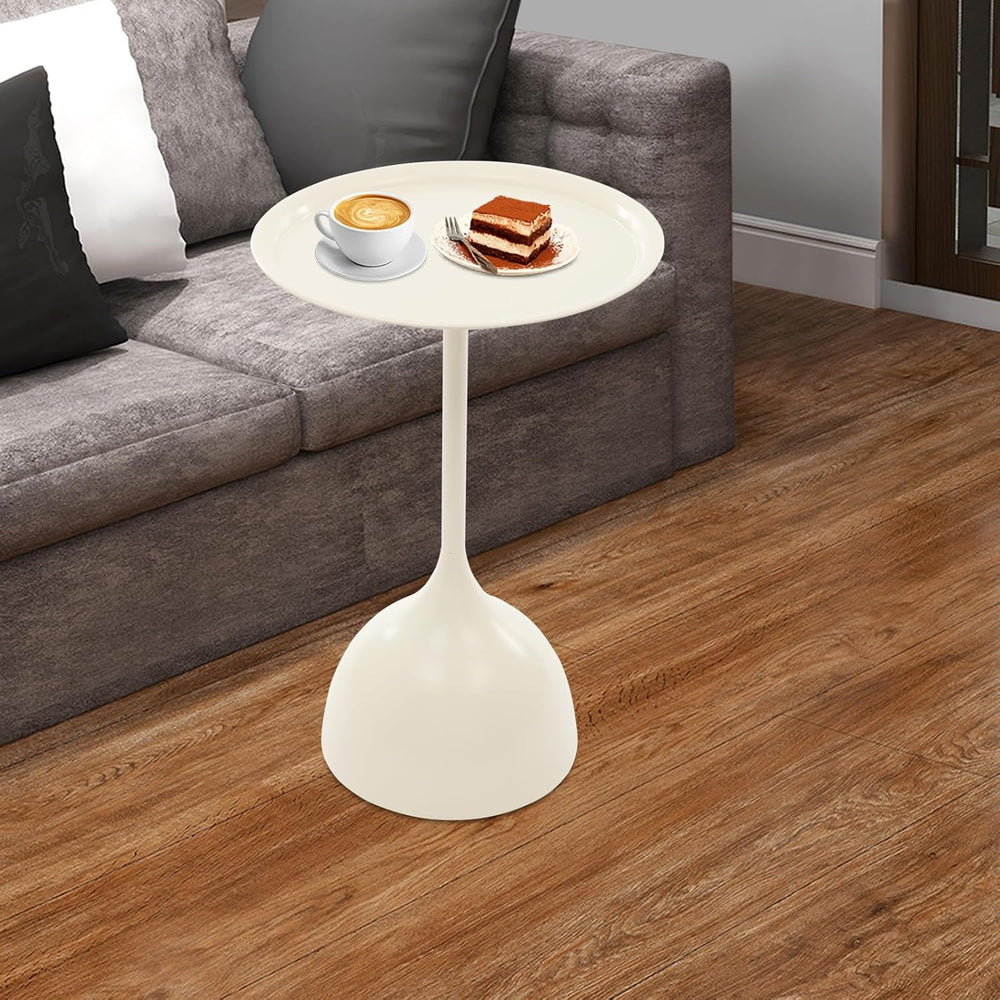 Small End Table, 15.75" Round Bedside Table with Industrial Iron Frame, ...