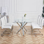 AZmac Modern Leather Dining Chairs Set of 6,Armless Kitchen Chairs,Dining Room Chairs with Upholstered Padded Seat and Sturdy Chrome Legs for Dining Room,Kitchen (Set of 6, White+PU Leather)